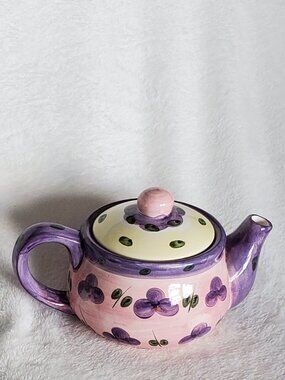 Ceramic Teapot hand-painted Floral Pattern with brilliant colors EUC! see photos